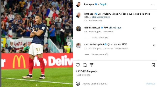 Mbappé actualiza los medios sociales: el maravilloso equipo ganador avanza a los cuartos de final de la Copa del mundo