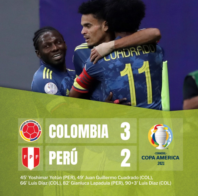 Copa América - días mata a Colombia 3 - 2 Perú para ganar el tercer lugar