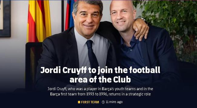 El funcionario de Barcelona anunció que el joven Cruyff se uniría como asesor del Presidente de Barcelona